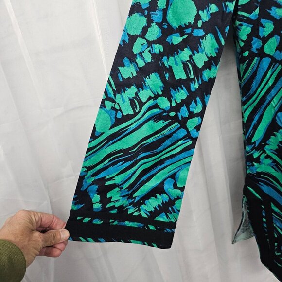 Dana Buchman Green Blue Abstract Peasant Blouse Tunic Retro L - Picture 3 of 14
